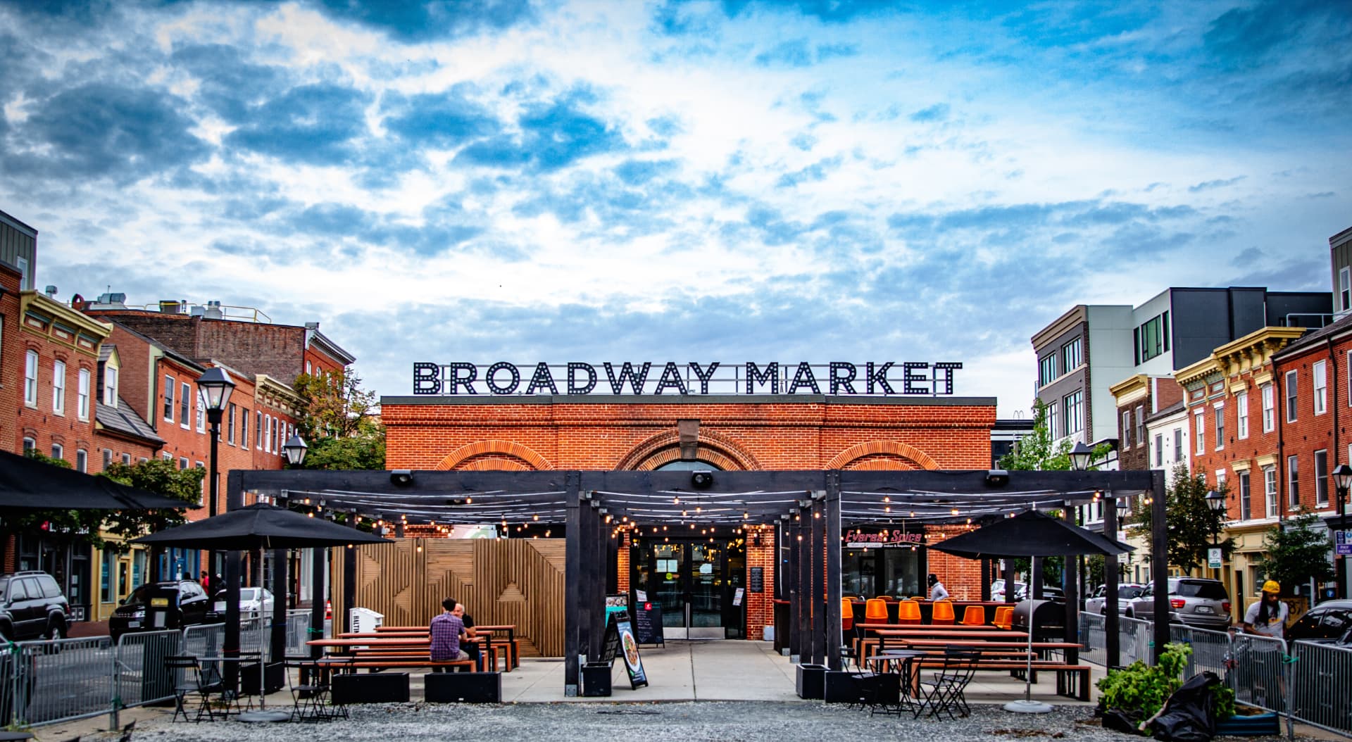 Broadway Market in Fells Point with outdoor seating